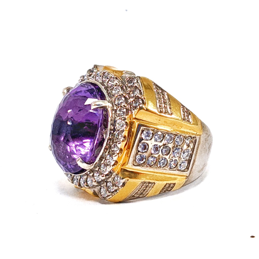 Natural Kecubung Ungu Amethyst Bodyglass Mix Briliant Cut Ring Perak