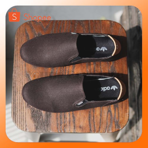 PROMO  SEPATU PRIA SLOP ADIDAS SIMPLE COKLAT CASUAL CANVAS MURAH