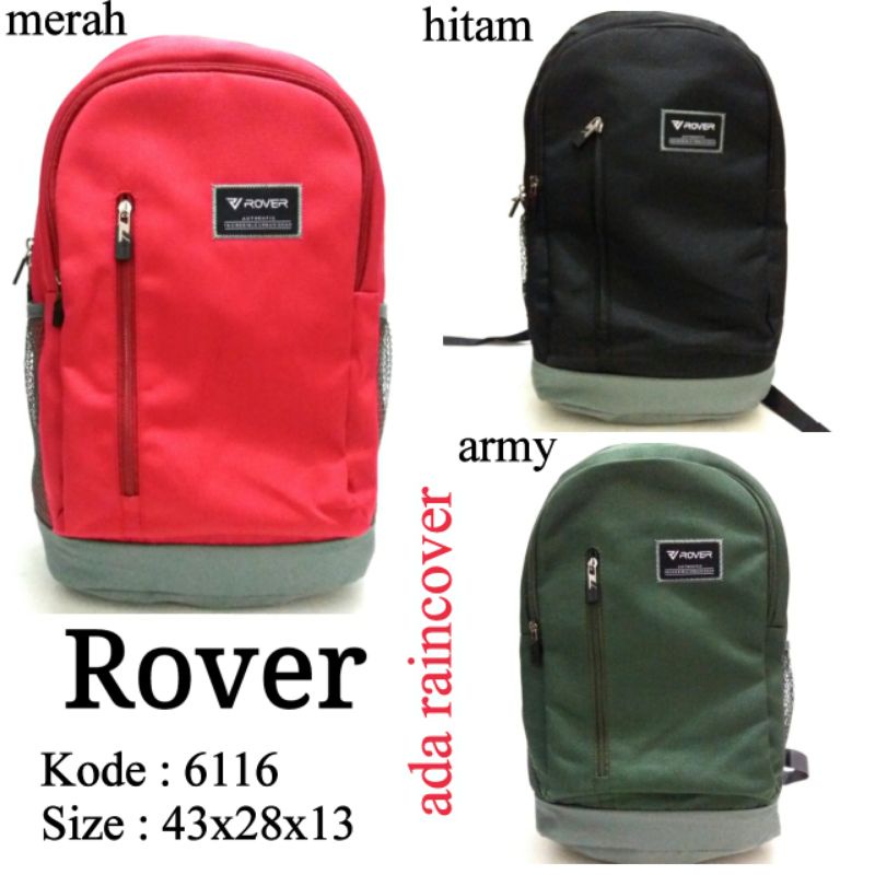 TERBARU TAS RANSEL SEKOLAH UNISEX ROVER 6116 ADA RAINCOVER WARNA MERAH ARMY HITAM TERBARU HARGA MURMER