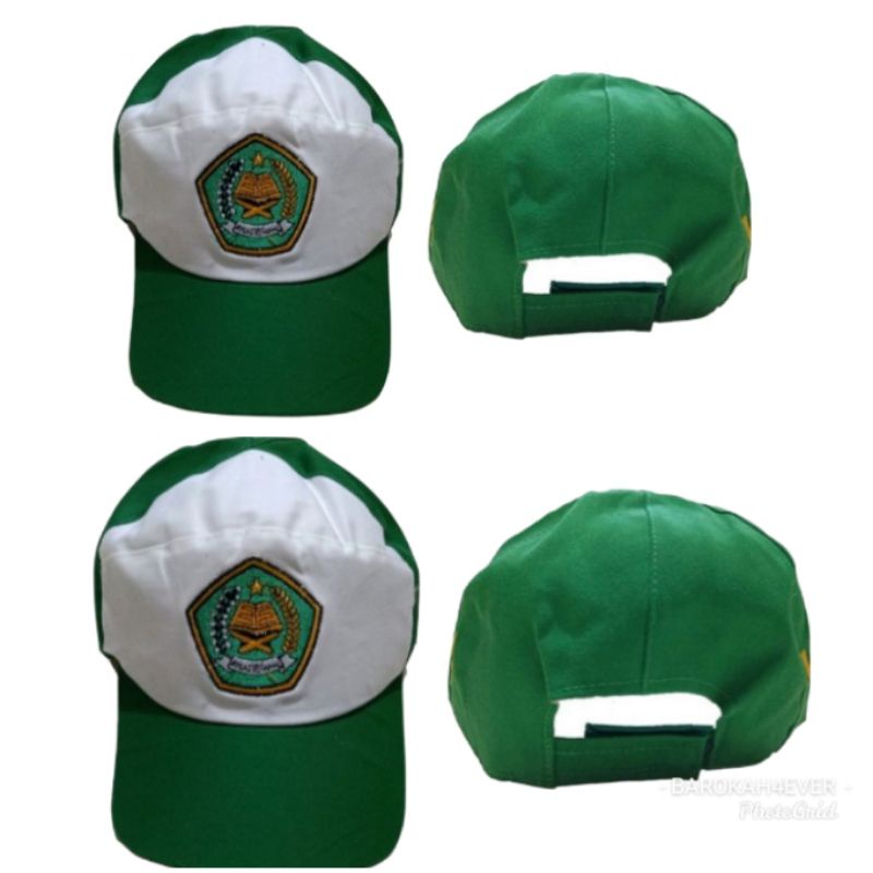 Topi Sekolah MI Topi Madrasah Ibtidaiyah Logo Bordir Hijau Putih