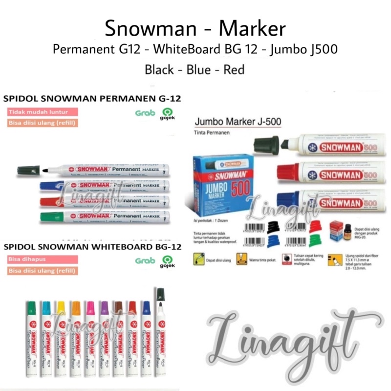 ( Ecer ) SNOWMAN ARTLINE 70 - SPIDOL PERMANEN - PERMANENT MARKER BG12 / G12 WHITE / JUMBO 500 HITAM BIRU MERAH - RED BLUE BLACK / PAINT MARKER SILVER