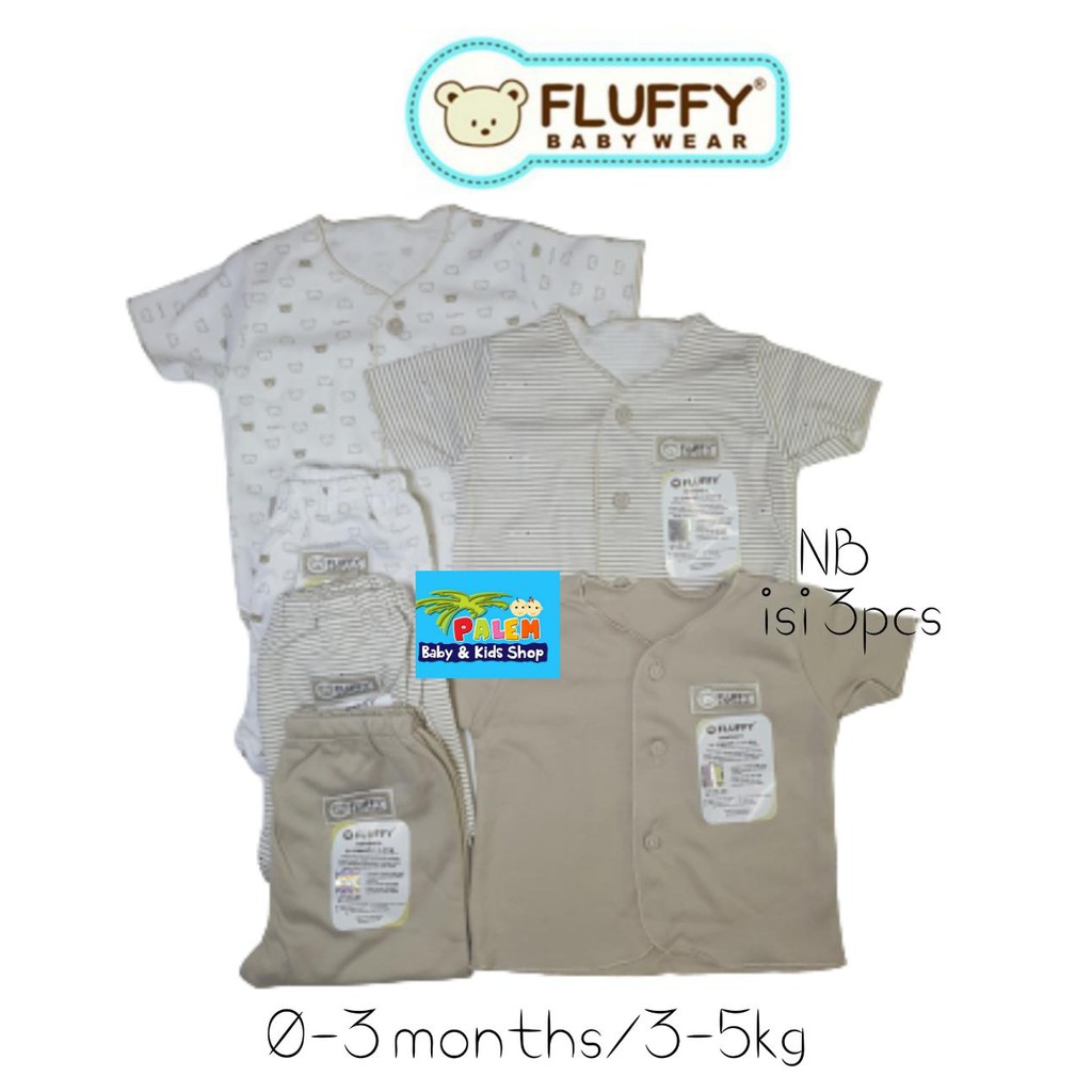 fluffy newborn setelan baju pendek Neci celana panjang rib 3 pcs