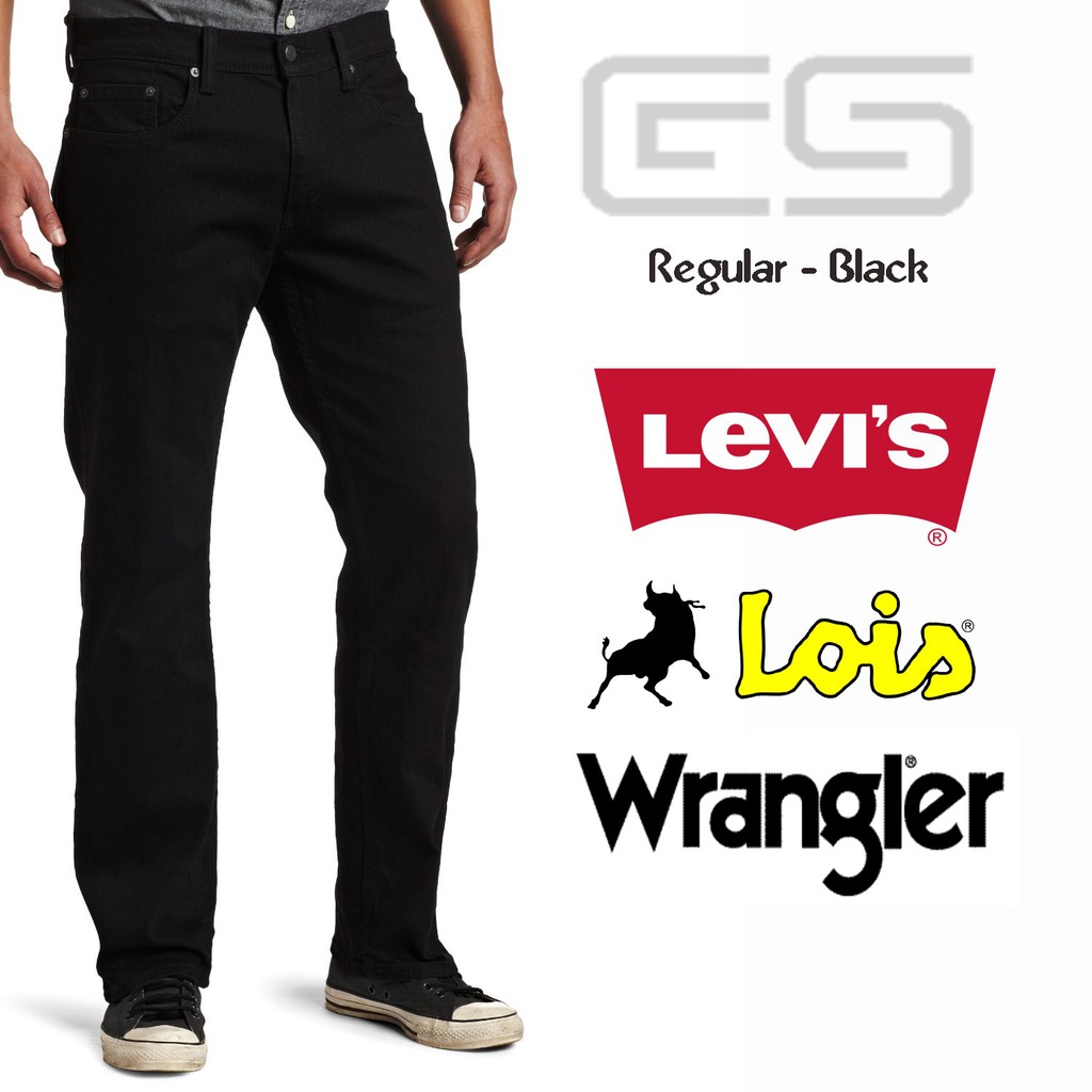 CUCI GUDANG Celana Jeans Pria Regular - Hitam - Levis - Lois - Wrangler TERBARU