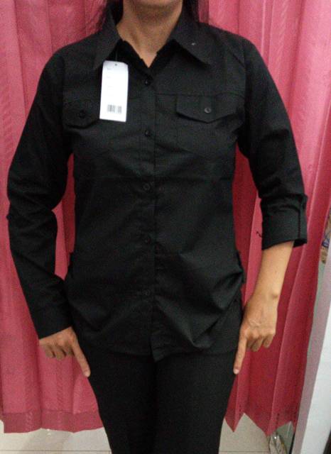 Kemeja formal wanita hitam polos panjang  s sampai 8L