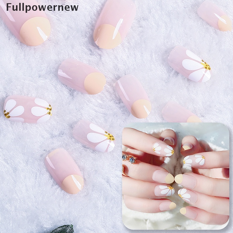 (FULL) 24pcs / Set Kuku Palsu Motif Bunga daisy Untuk Nail art / manicure Wanita