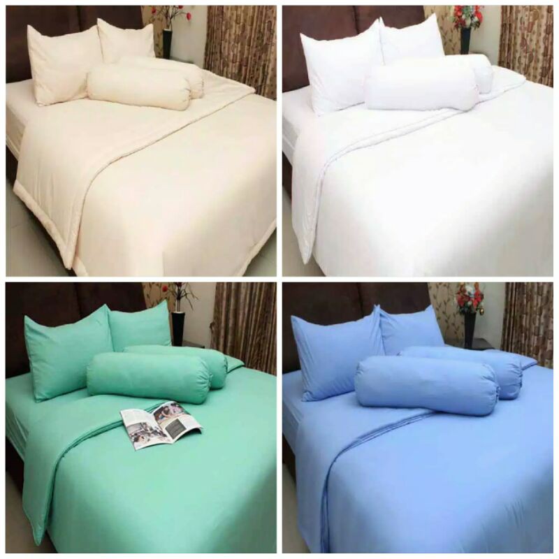 Bedcover Set Polos Krem Putih Hijau Muda Biru Muda Bed cover Sprei Single