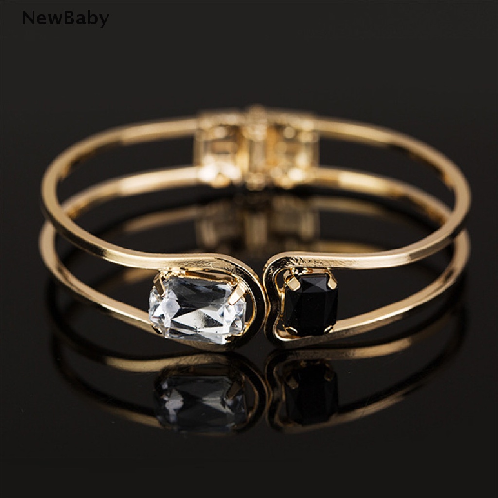 Newbaby Gelang Bangle Cuff Lapis Emas Hias Kristal Berlian Imitasi Untuk Wanita