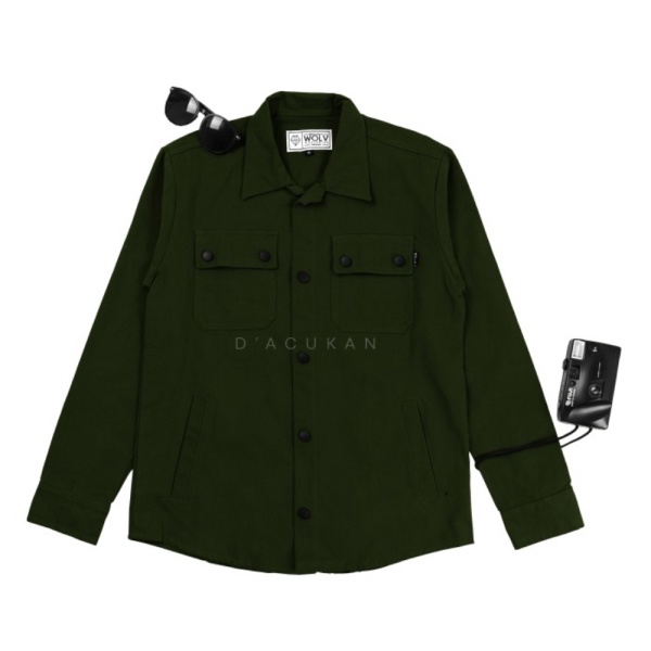 Promo Jaket Trucker Kemeja Semi Parka Wolv Hitam Army Maroon Coklat Premium - Hijau Tua M Murah