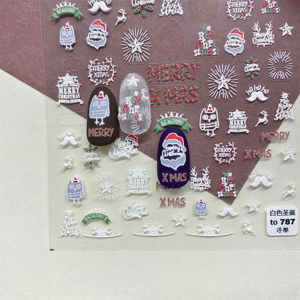 Mxbeauty Stiker Kuku Motif Kartun Snowman / Santa Claus / Natal 5d Untuk Dekorasi Nail Art / Manicure Diy
