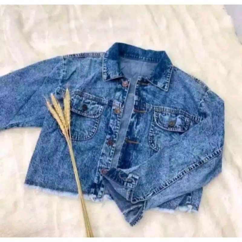 JAKET JEANS CROP RAWIS SNOW LEVIS JINS CEWEK JAKET JINS DENIM CEWE CROP RAWIS JEANS