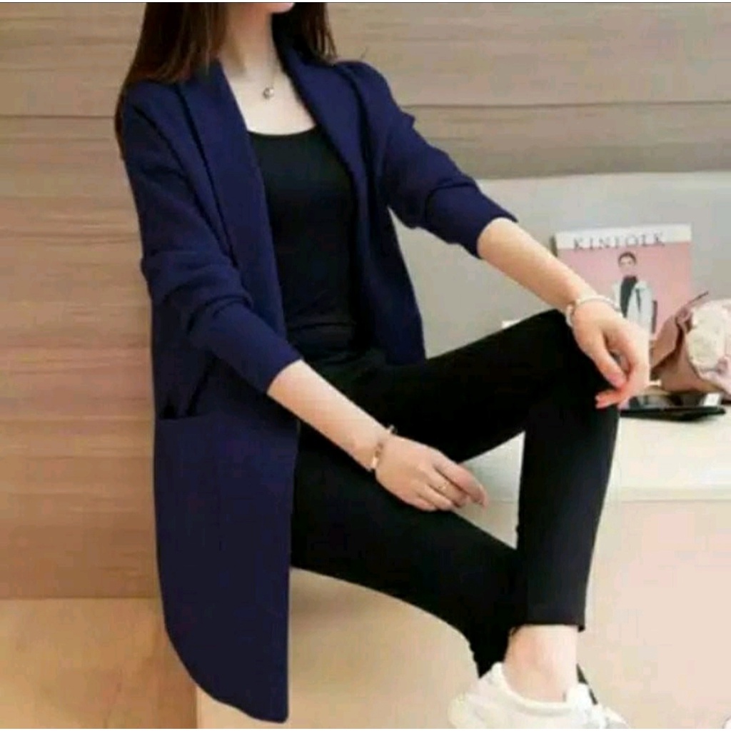 Outer Wanita Korea Casual - Cardigan Saku 2 Lengan Panjang Bahan Codoray Muat Bb 40-80