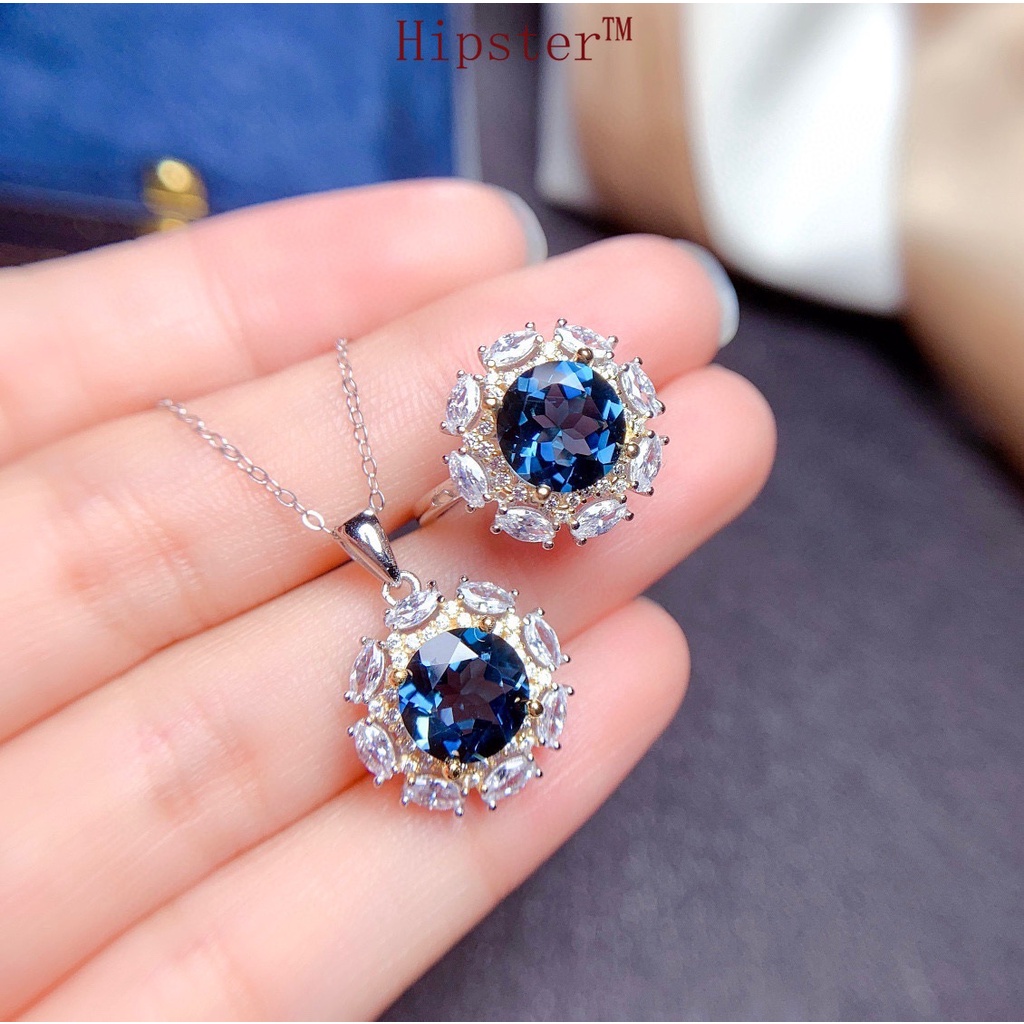 New Fashion Hot Sale Natural Sky Sapphire Set Rings Pendant