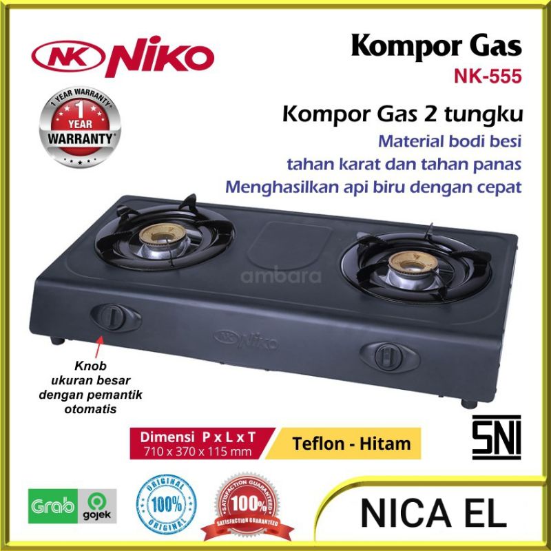 Niko Kompor Gas 2 Tungku Teflon NK-555