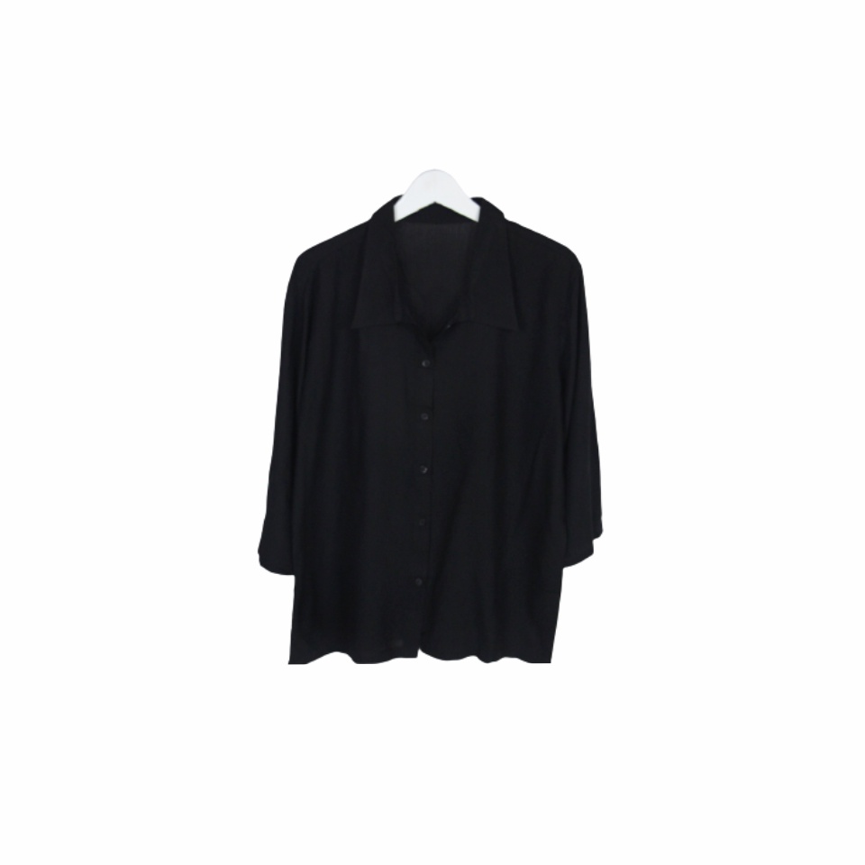 BLOUSE WANITA POLOS LENGAN PANJANG KATUN RAYON ORGANIK 7/8 ATASAN BLOUSE ALLSIZE-Blouse Hitam