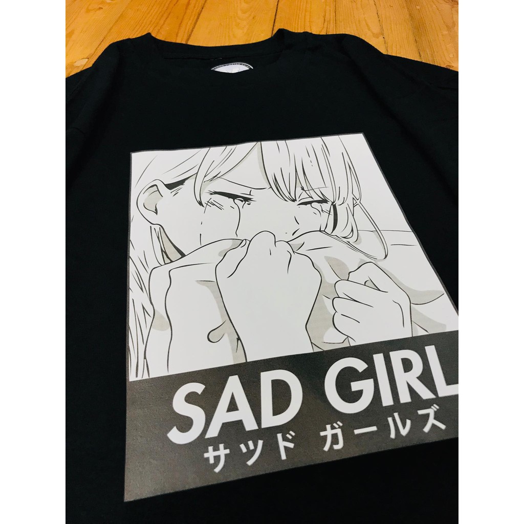 Tshirt Sad Girl Kawaii Pillow Black