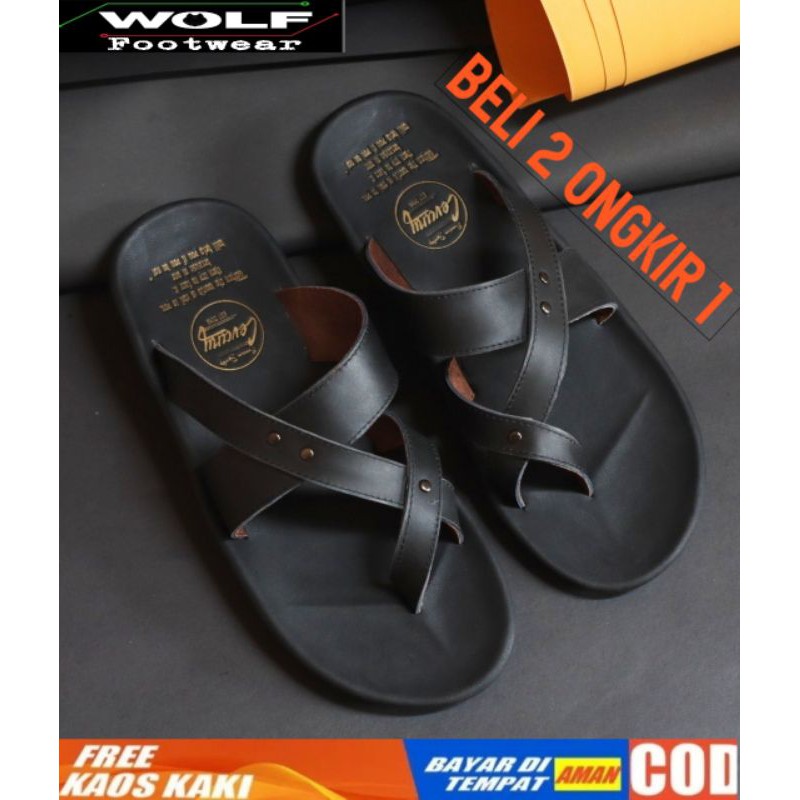 BELI 2 ONGKIR 1! SANDAL FULL KULIT ASLI CEVANY 05 WIROS HITAM COKLAT TAN ORIGINAL