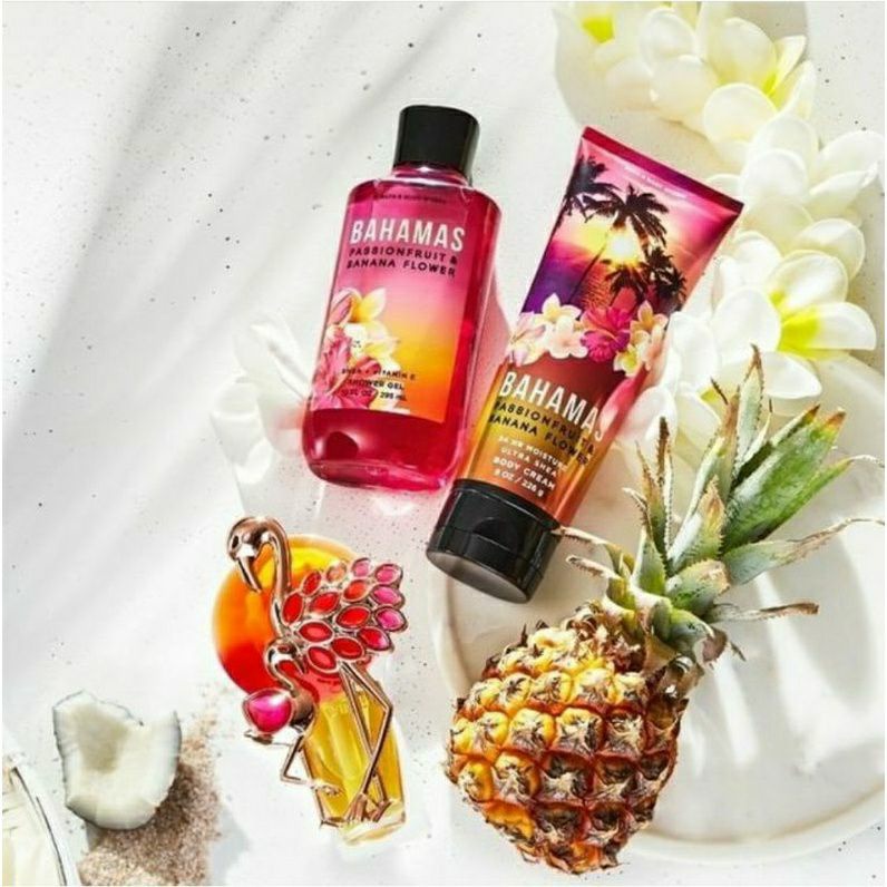 BATH AND BODY WORKS BBW BAHAMAS PASSIONFRUIT &amp; BANANA FLOWER SERIES MIST LOTION SHOWER GEL BODY CREAM HAND CREAM SHOWER GEL BODY CREAM LOTION MIST WASH WALLFLOWER ROOMSPRAY SCENTPORTABLE GENTLE GEL DEEP CLEANSING GENTLE FOAMING CREAMY LUXE