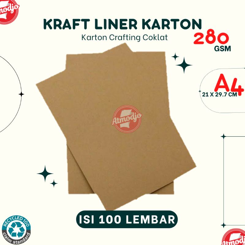 

Kertas Kraft Liner 280gsm A4 [100 LEMBAR] - Craft Brown Board Paper
