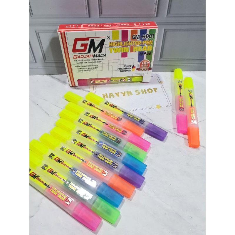 stabilo 2 warna (1pak=12pc)/stabilo 2 mata/twin head highlighter-2