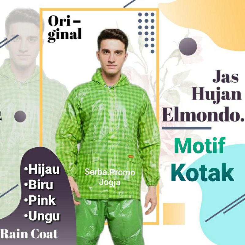 Setelan Jas Hujan Jaket Celana Kotak-Kotak Elmondo - Jas Hujan Motif Kotak - Mantel Kotak - Jas Hujan Dewasa Jaket Celana Baru