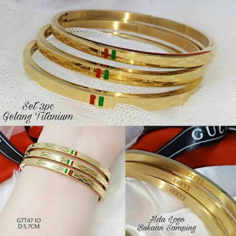 Gelang titanium 3 pcs perhiasan wanita anti luntur promo