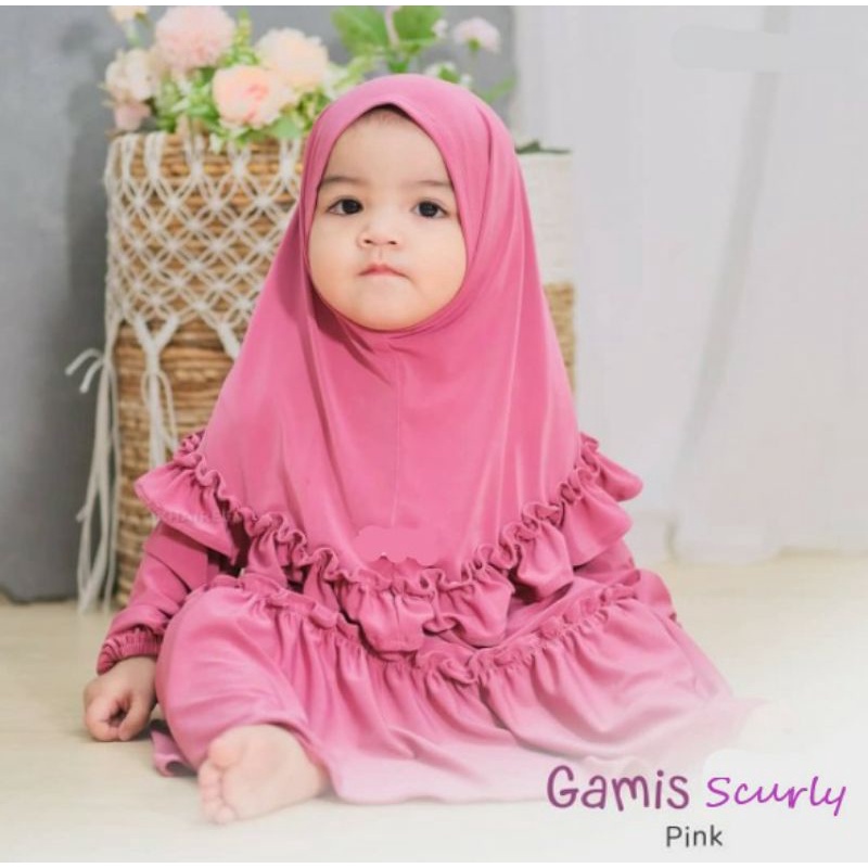 Baju Gamis bayi Perempuan Balita Usia 0 1 2 3 4 5 6 7 8 9 10 11 12 Bulan 1 2 Tahun Set Hijab S Curly