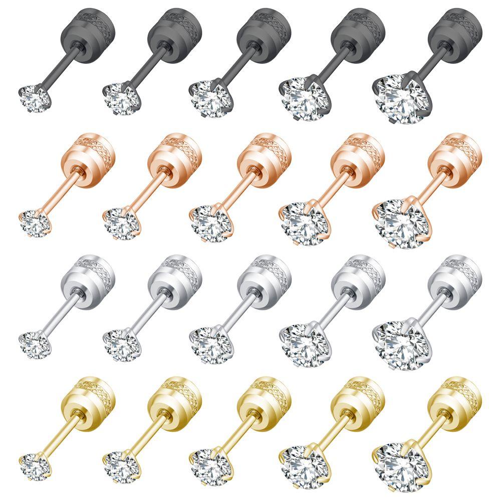 Suyo2~6mm Anting Pejantan Mode Baru Mungil 2-6mm Bulat Stainless Steel Hypoallergenic Cubic Zirconia