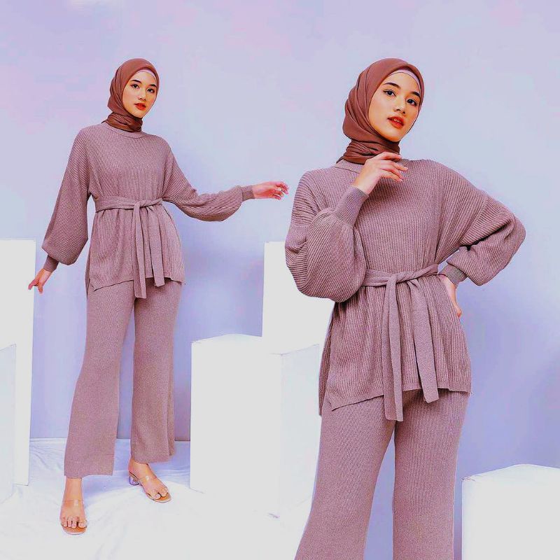 ONE SET-SETCEL KULOT + SWEATER BALON KNIT-SCBLN-Burgundy