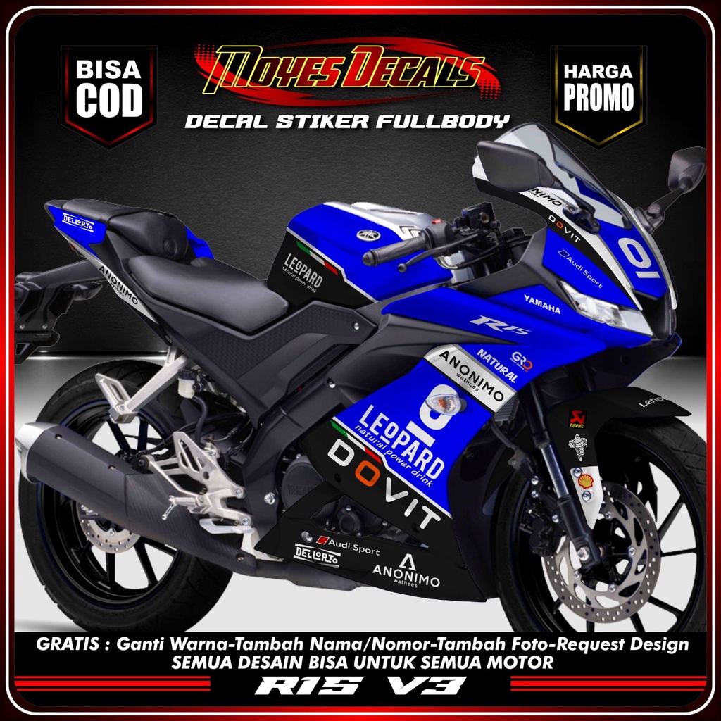 Decal Stiker R15 V3 BLUE LEOPARD RACING