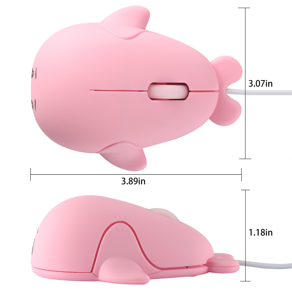 Mouse Optikal Kabel USB 1600DPI Desain Lumba-Lumba Warna Pink Portabel Untuk Laptop PC Huawei Lenovo ASUS