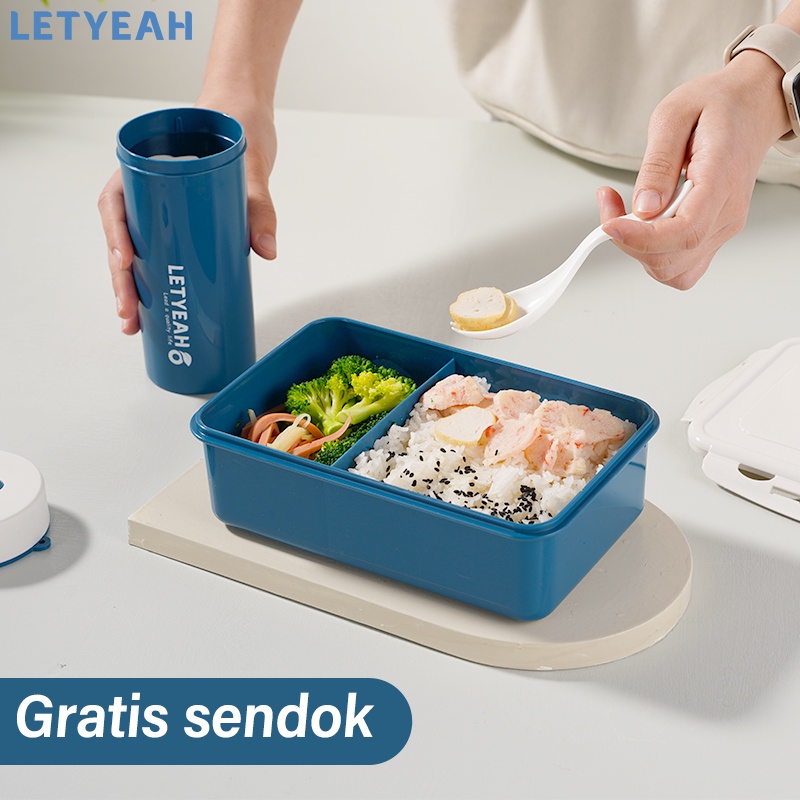 letyeah 1100ml Kotak bekal makan 2 sekat /lunch box set anti tumpah botol minum 360ml /BPA free