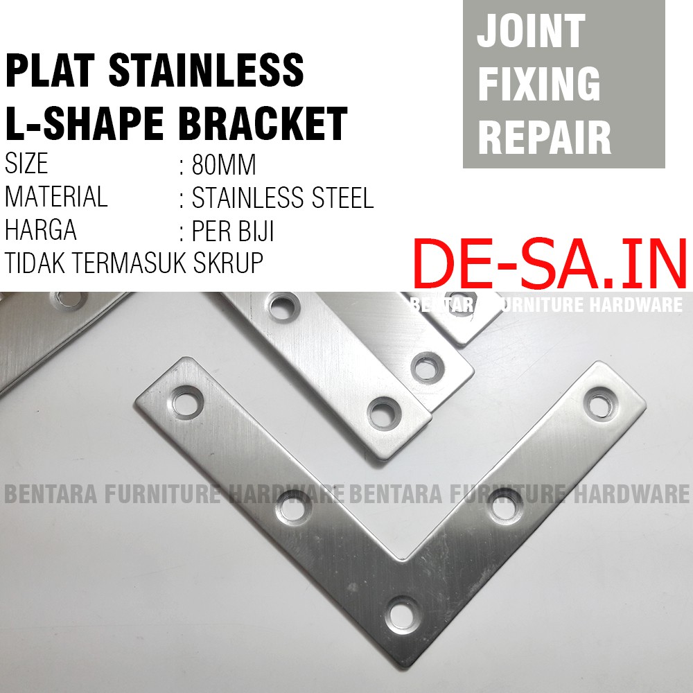 80MM Plat L-Shape Stainless Steel - Bracket Flat Reparasi Joint Fixing Repair