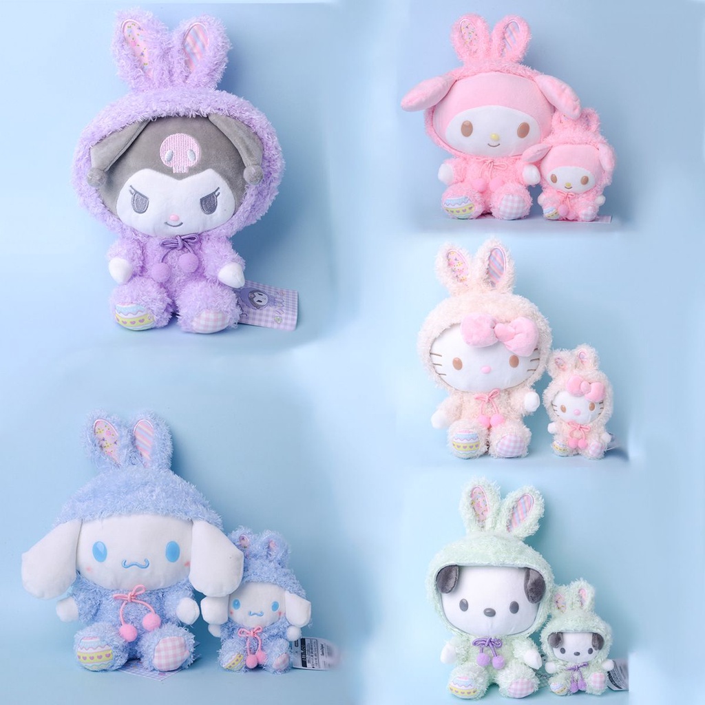 Sanrioed Cartoon Easter Kuromi MyMelody Kt Cat Cinnamoroll Cosplay Rabbit Stuffed Plush Doll Anime Kawaii Plushie Toys Kids Gift