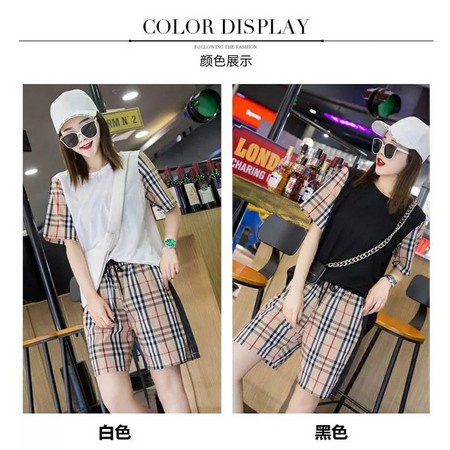 b028, import Setelan Baju Kaos Motif Kotak Kotak baju set wanita