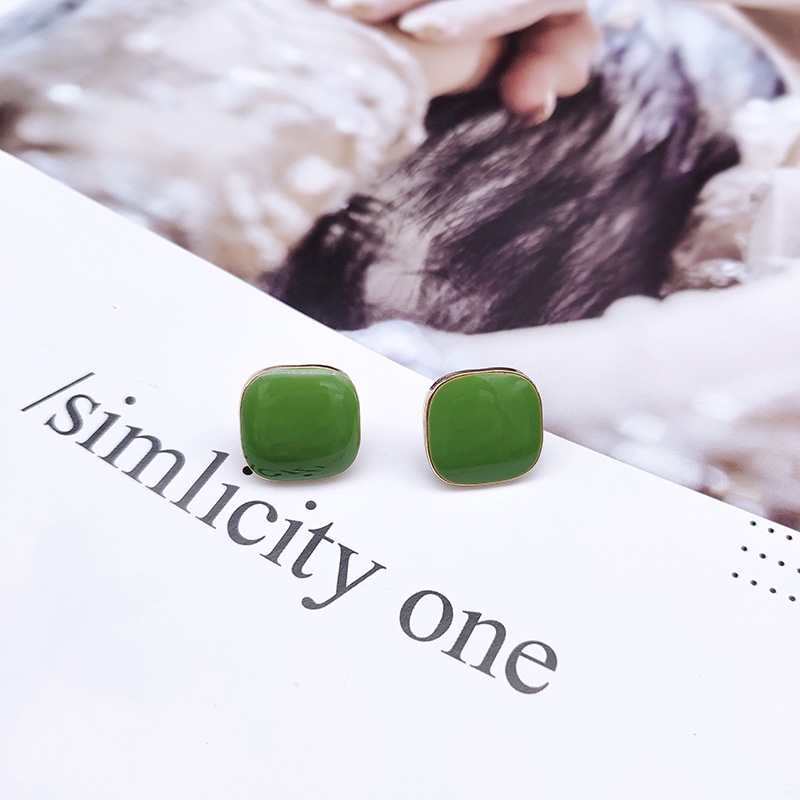 Anting Persegi Warna Retro Elegan S925 Jarum Perak Akrilik Warna Solid Anting-anting Wanita-8