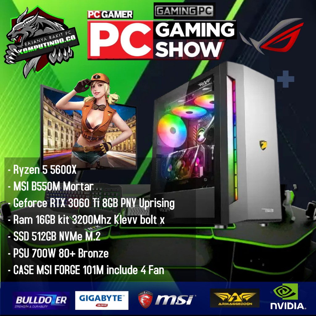 Pc Gaming Fullset AMD Ryzen 5 5600X SSD 512GB VGA RTX 3060 siap pakai pc gaming fullset cpu gaming k