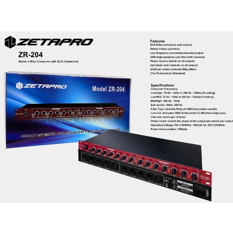 Crossover Aktiv 4 way Zetapro ZR204 double Subwoofer garansi 1 tahun