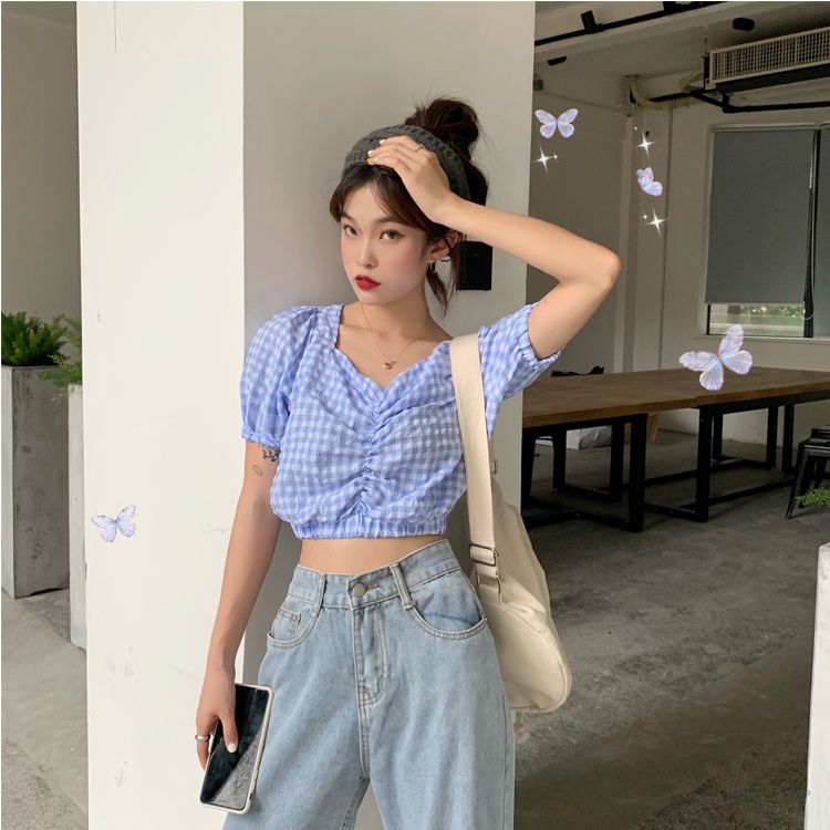 Celana Jeans Wanita High Waist Korean Style Loose Straight Pants Jins Biru Muda