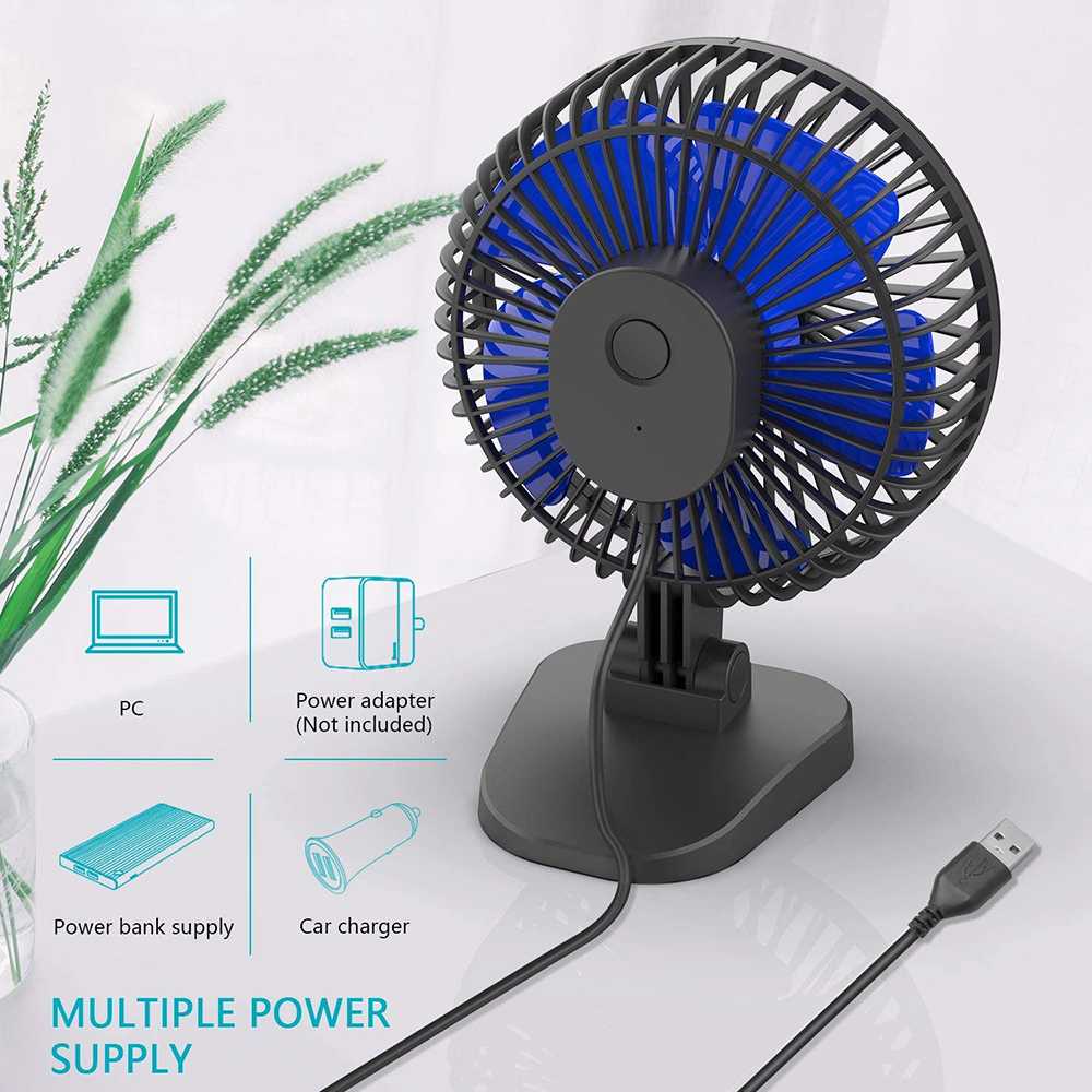 Kecil Tapi Powerful Kipas Angin Meja 3 Kecepatan Mini Portable Electric Fan 4 Inch USB OPOLAR - 7CCF01BL