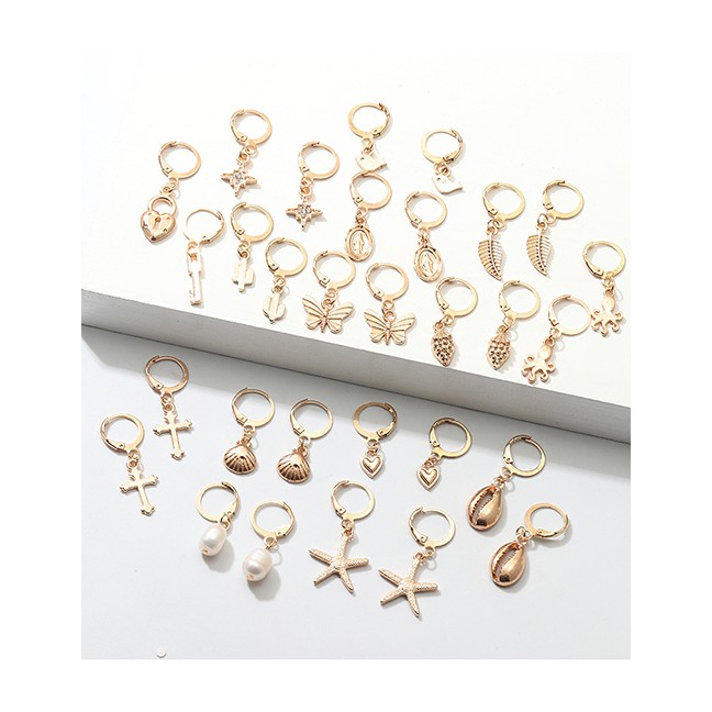 LRC Anting Tusuk Fashion Artificial pearl Artificial pearl Asymmetric Lock Key Starred Butterfly Ear