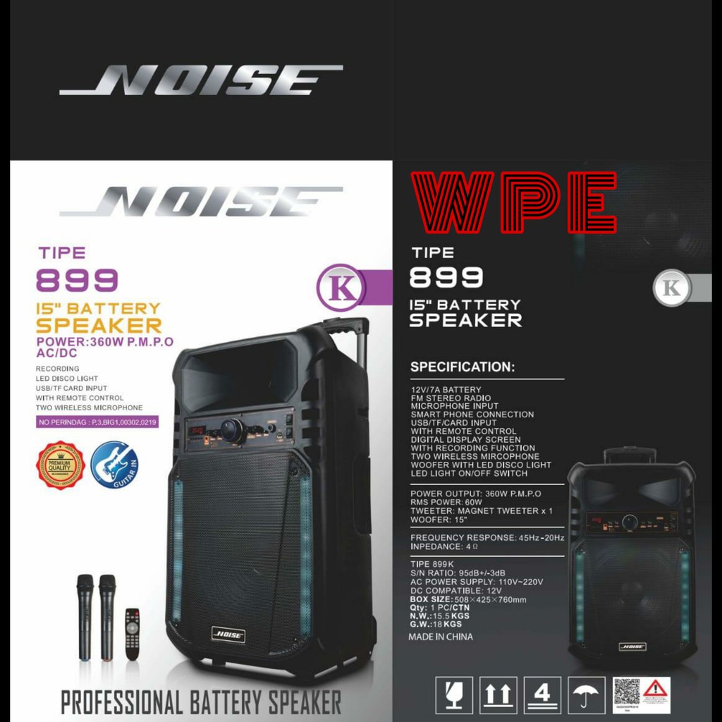 Speaker Portable Wireless NOISE 899 K Original 15inch Bluetooth