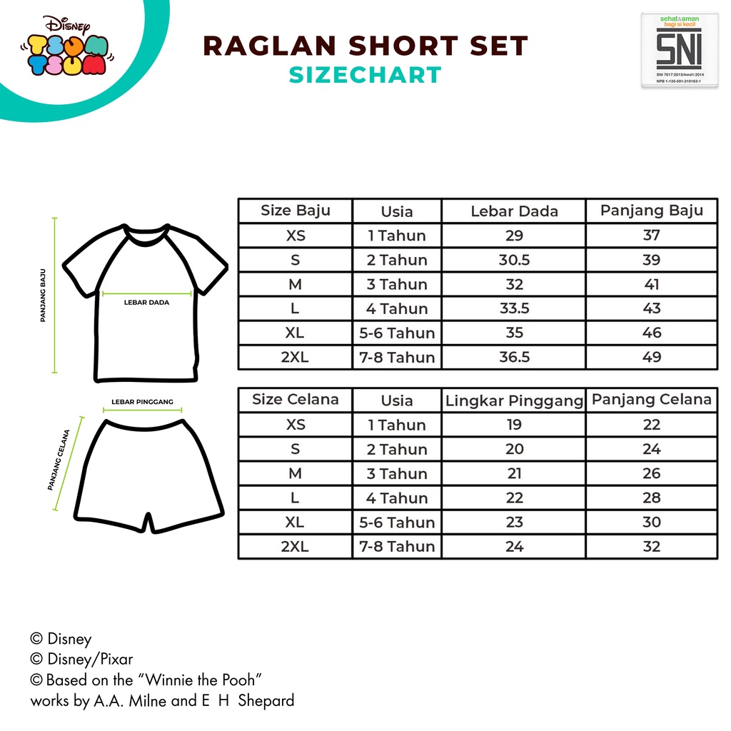 Pakaian Bayi Kaos Raglan SET DISNEY Tsum Tsum Katun Bambu DTT99