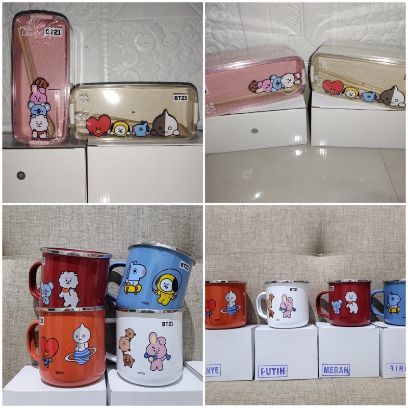 LUNCHBOX DAN MUG ENAMEL BT21 x MILK LIFE (BUNDLE) READY SIAP KIRIM