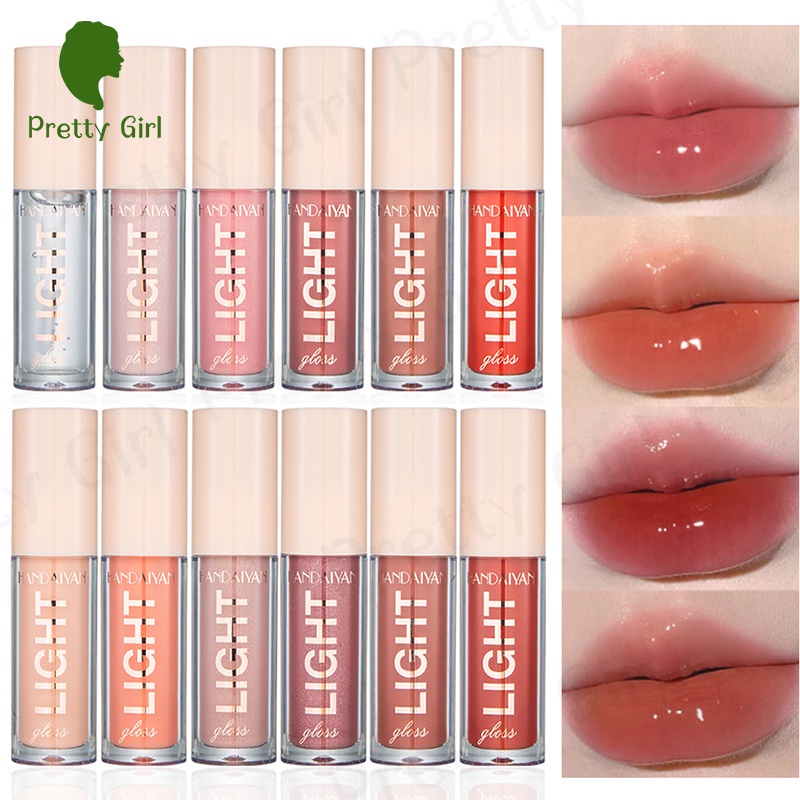 【ASLI】Handaiyan 12 Colors  Mirror Lip Gloss Lip Tint Lipstick High Pigment Long-Lasting Glossy Non-Stick Cup Soft Smooth Watery Bouncy