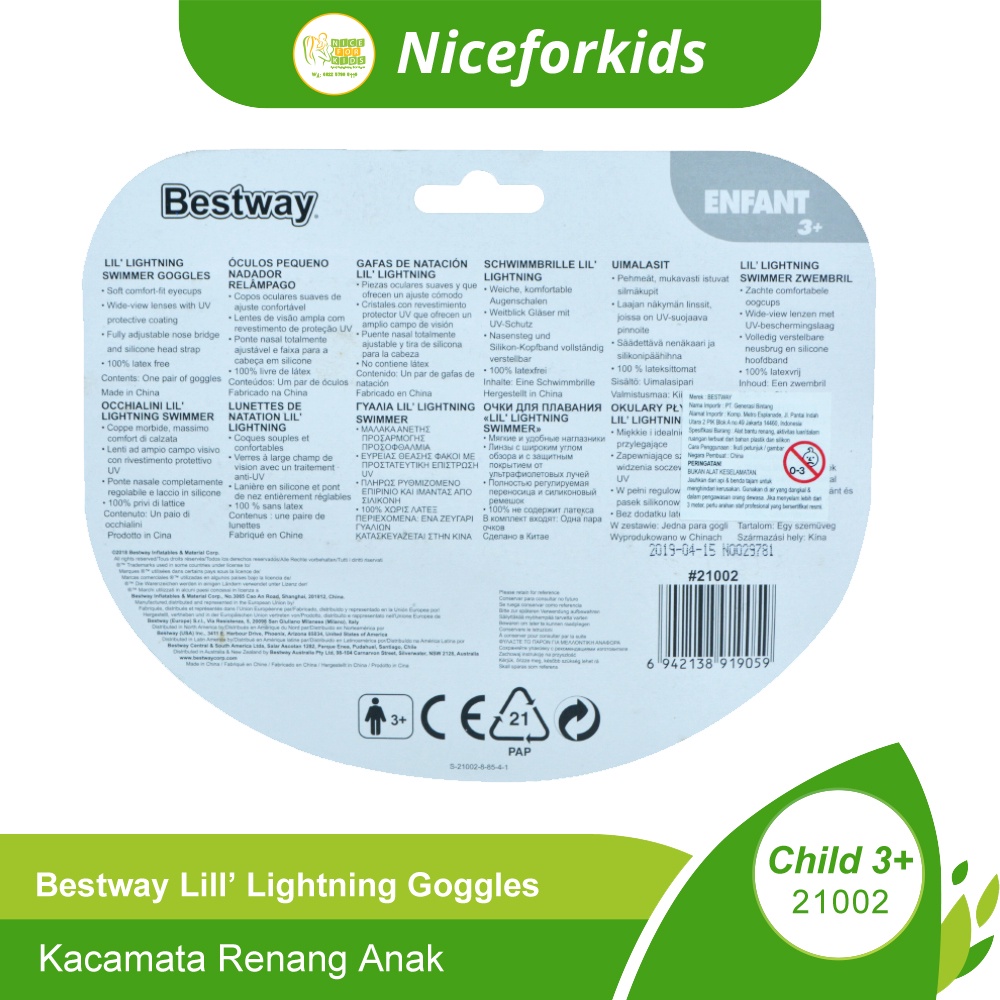 Bestway 21002 / 21045 / 21062 Kacamata Renang Anak Usia 3+