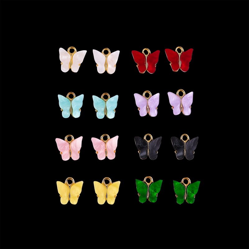 CHARMS 4 Pcs Liontin Butterfly Bahan Alloy Resin Ukuran 13mm Untuk Perhiasan Kalung Handmade