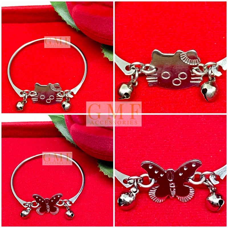 Gelang Monel Bayi Kupu dan Boneka Ada Bel nya Gelang Baja Putih Gelang Bangle Anak Anti Step Anti Panas Anti Kejang Anti Karat Stainless Steel