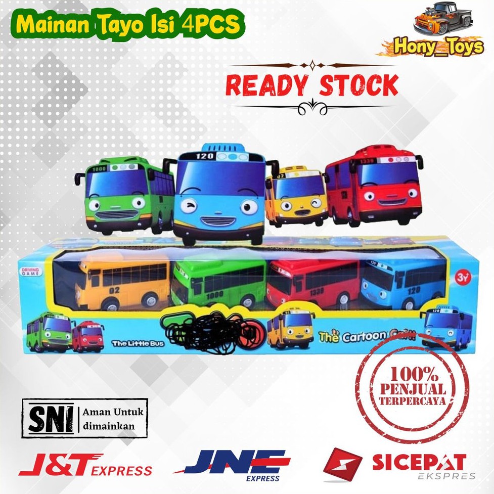 Mainan Anak TAYO THE LITTLE BUS PULLBACK set isi 4 murah FILM KOREA / hiasan kue tayo/ souvenir tayo