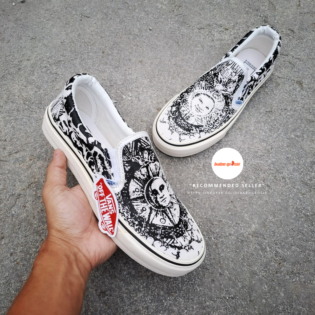 PROMO Sepatu Vans Slip On Ouroboros Black True White Premium Include Box, Bahan Kanvas, Waffle DT, Harga Murah, Kualitas Mewah