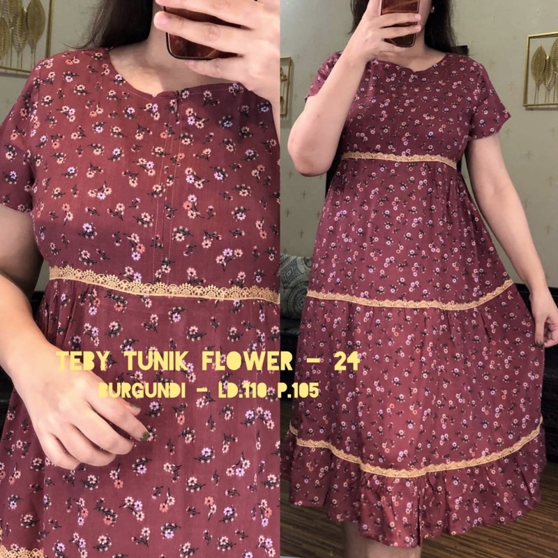 Daster arab Teby Tunik Flower-Burgundi-kode 24